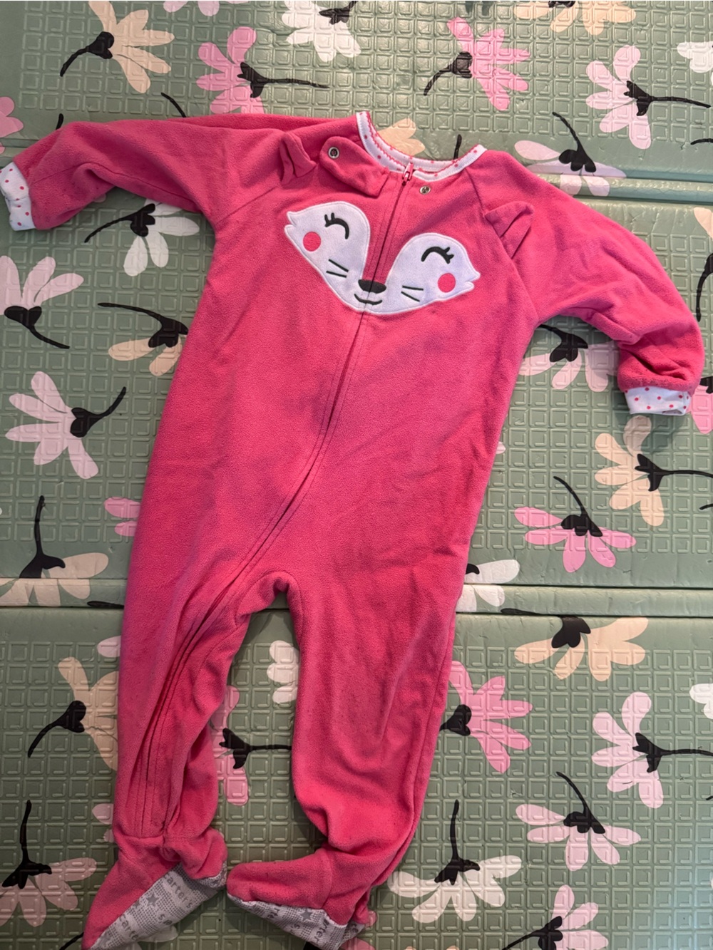 Carter's Bright Pink Fleece Footed One-Piece with Fox Face